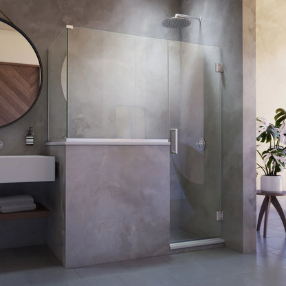 Unidoor Plus Frameless Hinged Shower Door with 36"H Stationary Half Panel for Pony Wall Corner Enclosure