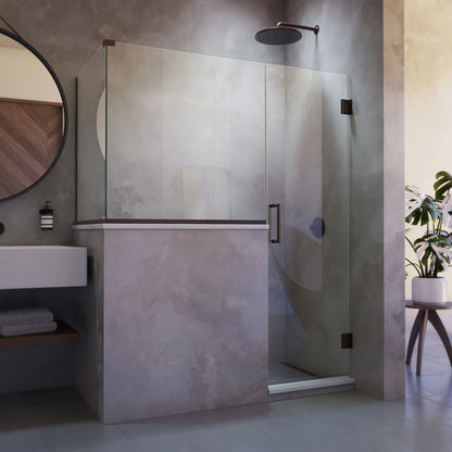 Unidoor Plus Frameless Hinged Shower Door with 36"H Stationary Half Panel for Pony Wall Corner Enclosure