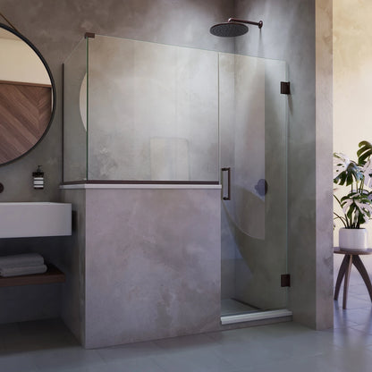 Unidoor Plus Frameless Hinged Shower Door with 36"H Stationary Half Panel for Pony Wall Corner Enclosure