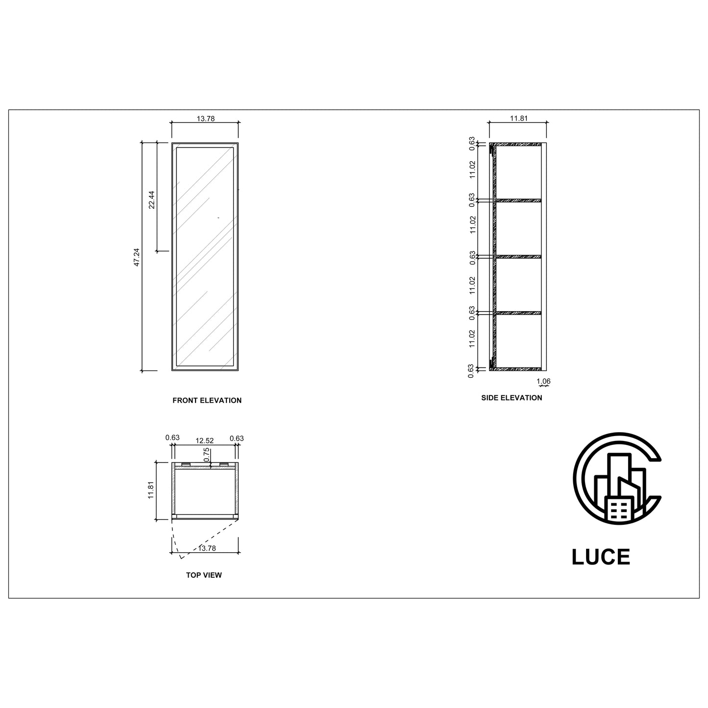 Luce 13" Wall Mounted Linen Cabinet