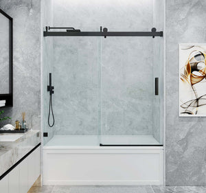 Xerxes Single Sliding Frameless Soft Close Shower/Tub Door with 3/8 in. (10 mm) Clear Glass (SS08)
