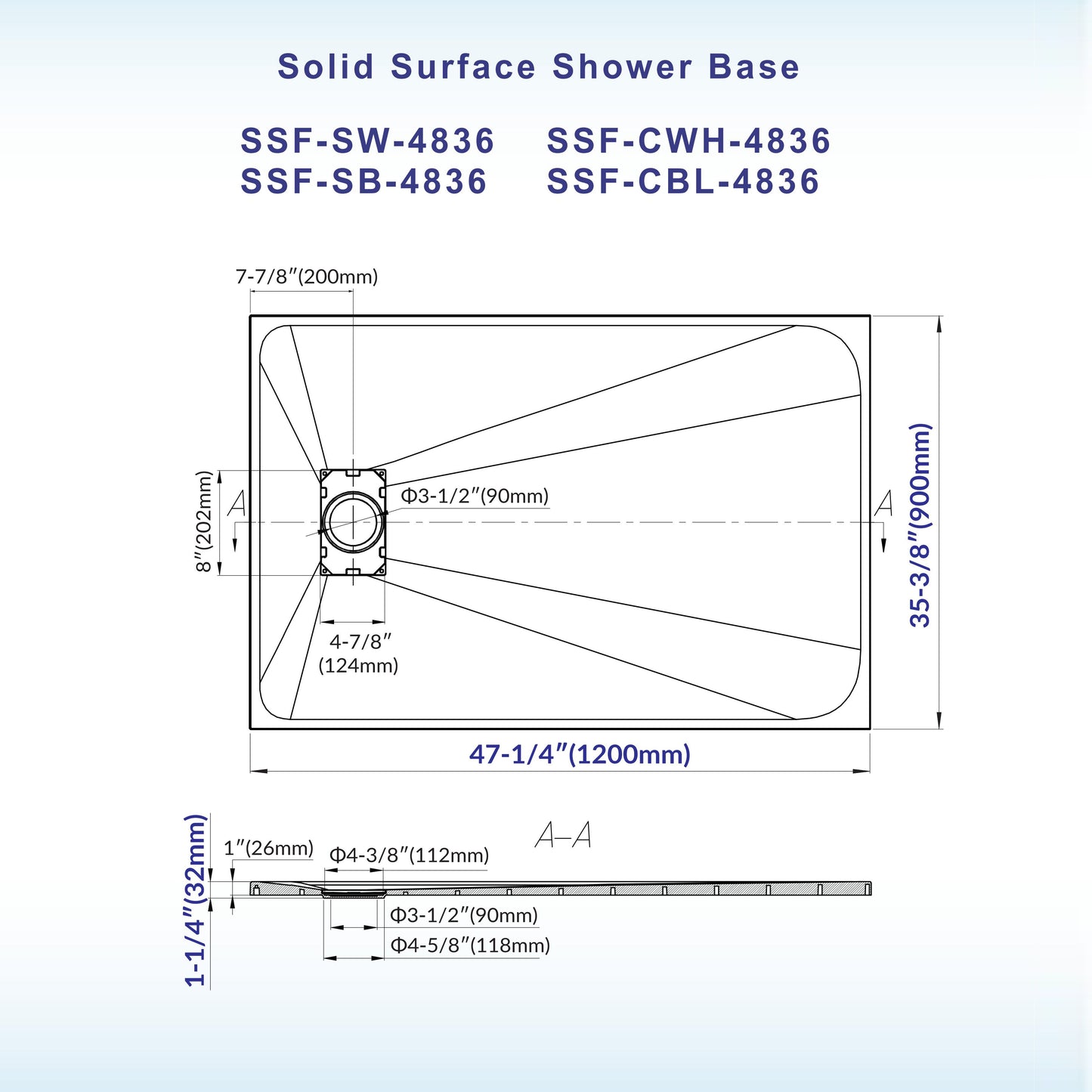 Prism Offset Zero Threshold Solid Surface Shower Base Pan