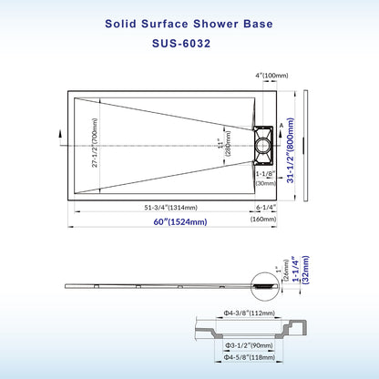 Offset Zero Threshold Solid Surface Shower Base Pan