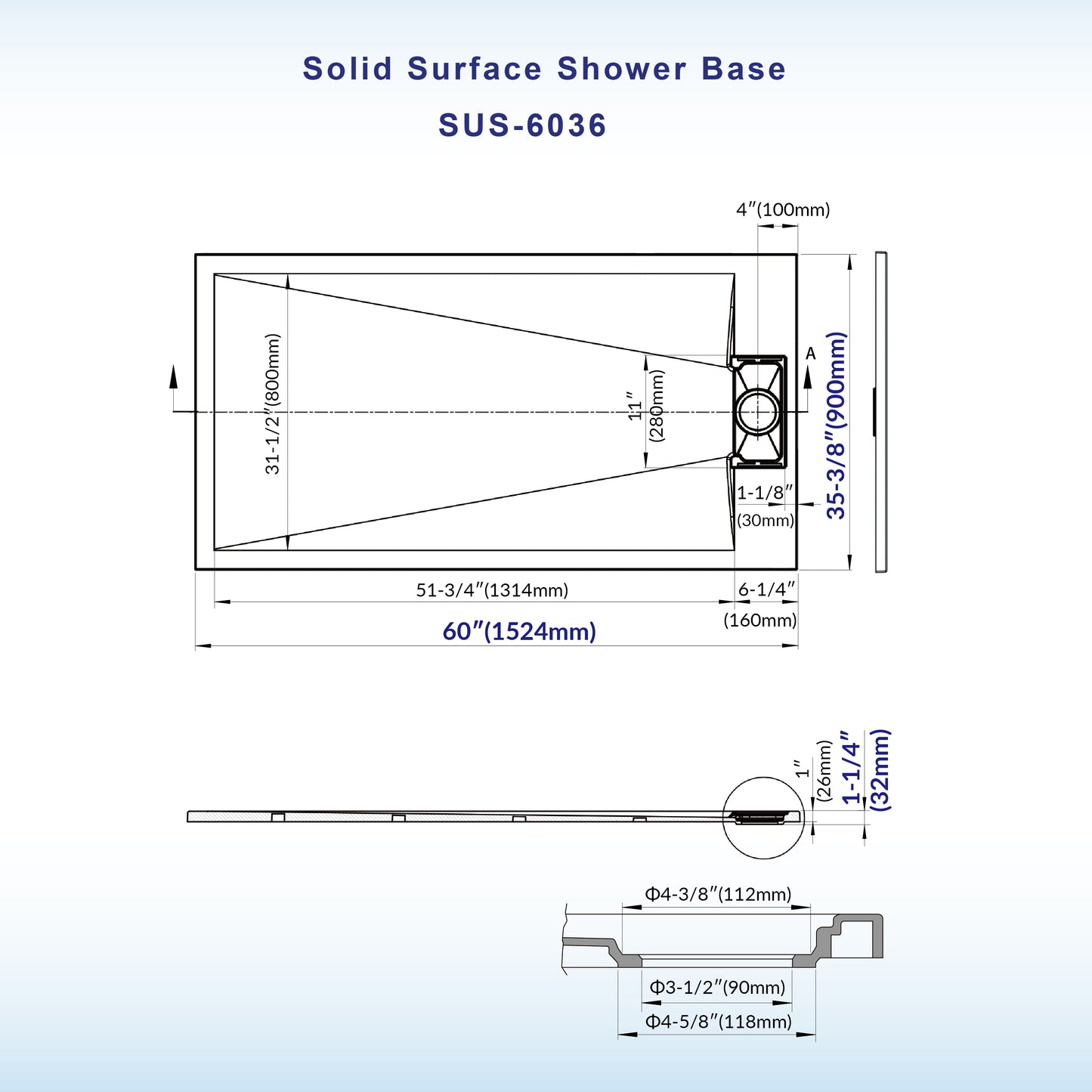 Offset Zero Threshold Solid Surface Shower Base Pan