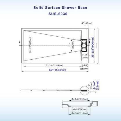 Offset Zero Threshold Solid Surface Shower Base Pan