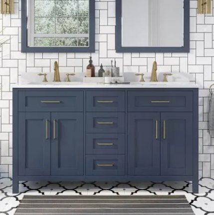 [CLEARANCE] OVE Decors Tahoe Midnight Blue 60" Bathroom Vanity [BASE ONLY]