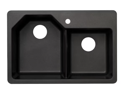 [CLEARANCE] Glacier Bay Dual Mount Granite 33 in. 1-Hole Double Bowl Kitchen Sink in Metallic Black