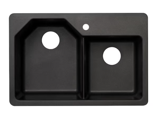 [CLEARANCE] Glacier Bay Dual Mount Granite 33 in. 1-Hole Double Bowl Kitchen Sink in Metallic Black