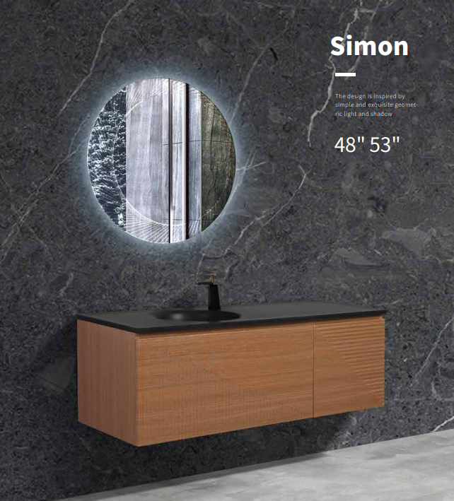 Simon 53" Wall Mounted Bathroom Vanity with Solid Surface Integrated Sink Top