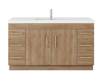 Elsa 60" Freestanding Bathroom Vanity with Reinforced Acrylic Integrated Sink Top