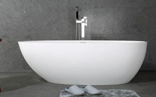 Load image into Gallery viewer, Oceania 67&quot; Matte White Oval Cast Stone Freestanding Bathtub Ice Crack Texture with Chrome-Plated Drain Cover &amp; Overflow Cover
