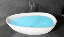 Load image into Gallery viewer, Oceania 67&quot; Matte White Oval Cast Stone Freestanding Bathtub Ice Crack Texture with Chrome-Plated Drain Cover &amp; Overflow Cover
