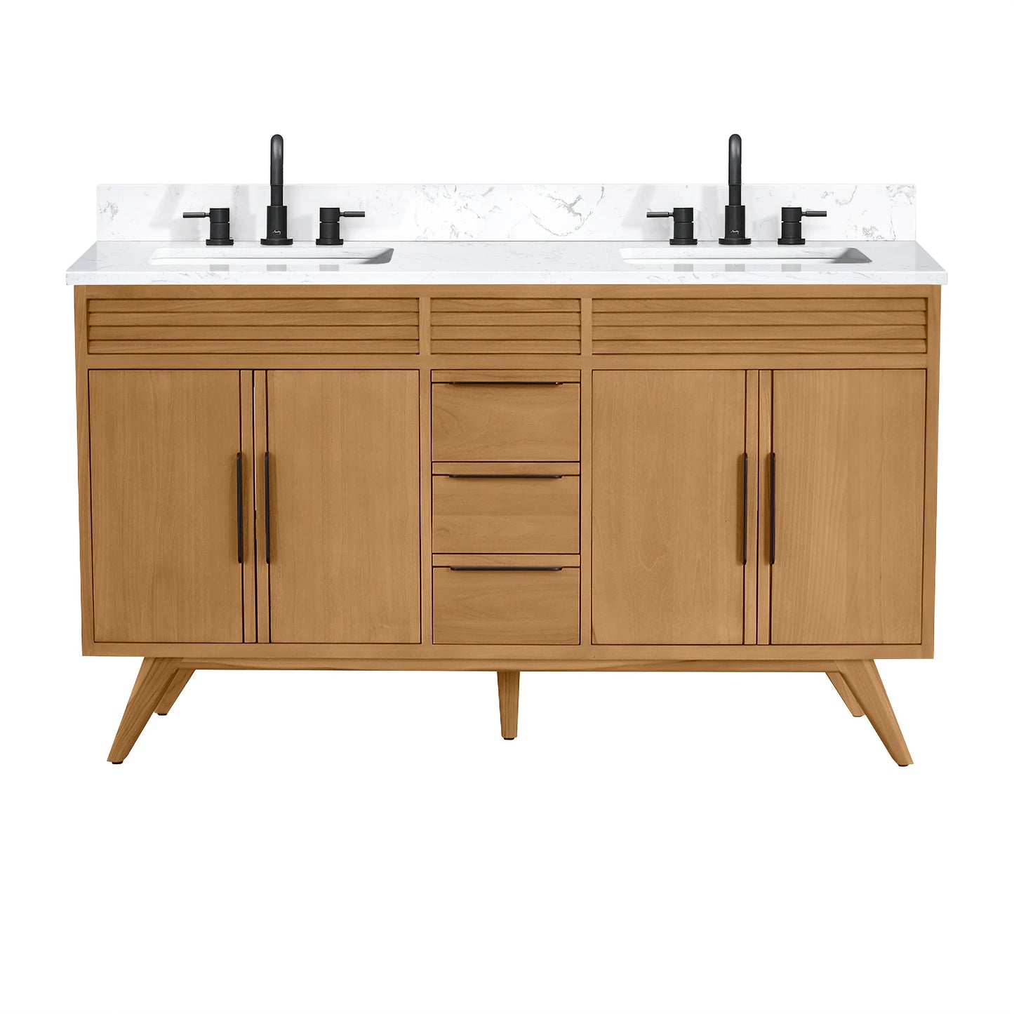 Taylor 60" Freestanding Bathroom Vanity with Stone Top and Vitreous China Undermount Sinks