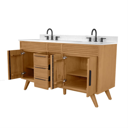 Taylor 60" Freestanding Bathroom Vanity with Stone Top and Vitreous China Undermount Sinks