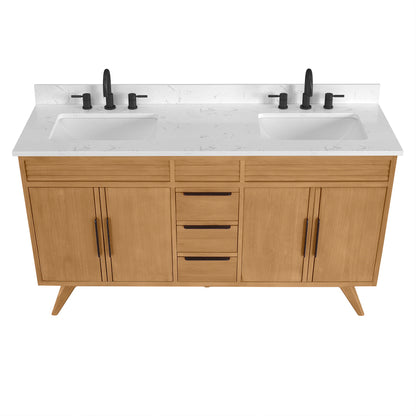 Taylor 60" Freestanding Bathroom Vanity with Stone Top and Vitreous China Undermount Sinks