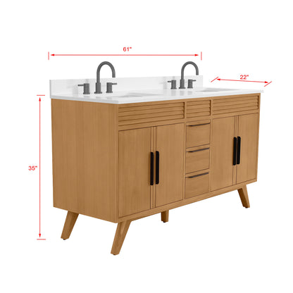 Taylor 60" Freestanding Bathroom Vanity with Stone Top and Vitreous China Undermount Sinks