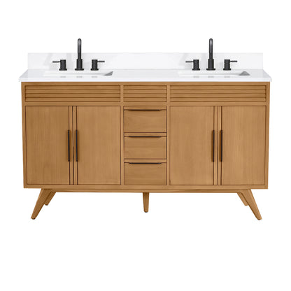 Taylor 60" Freestanding Bathroom Vanity with Stone Top and Vitreous China Undermount Sinks