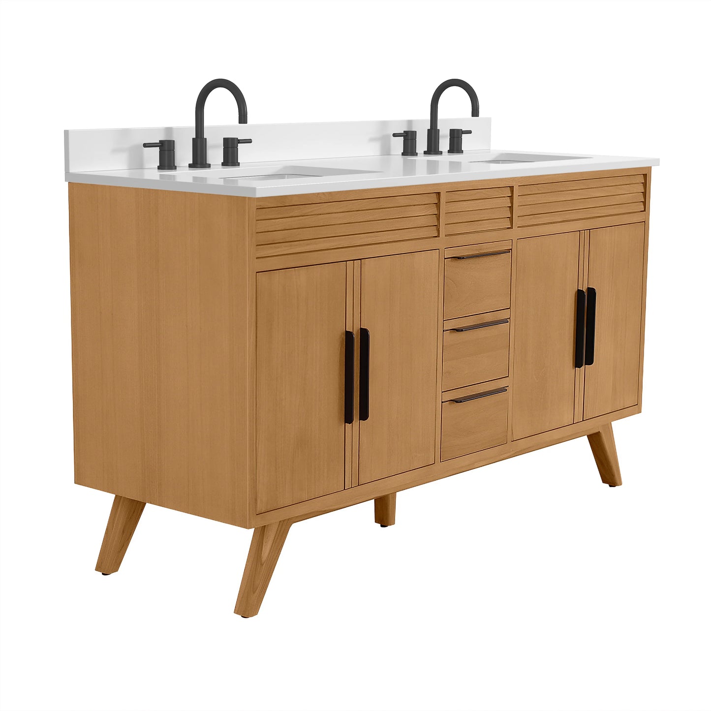 Taylor 60" Freestanding Bathroom Vanity with Stone Top and Vitreous China Undermount Sinks