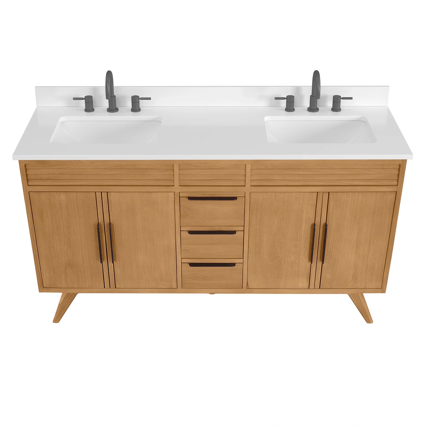 Taylor 60" Freestanding Bathroom Vanity with Stone Top and Vitreous China Undermount Sinks