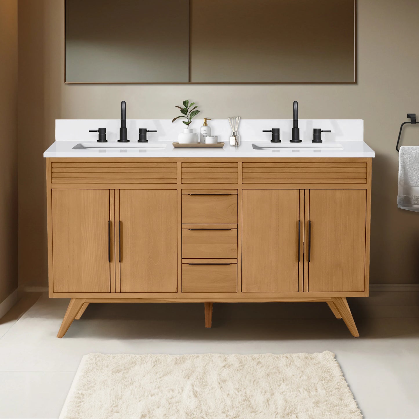 Taylor 60" Freestanding Bathroom Vanity with Stone Top and Vitreous China Undermount Sinks