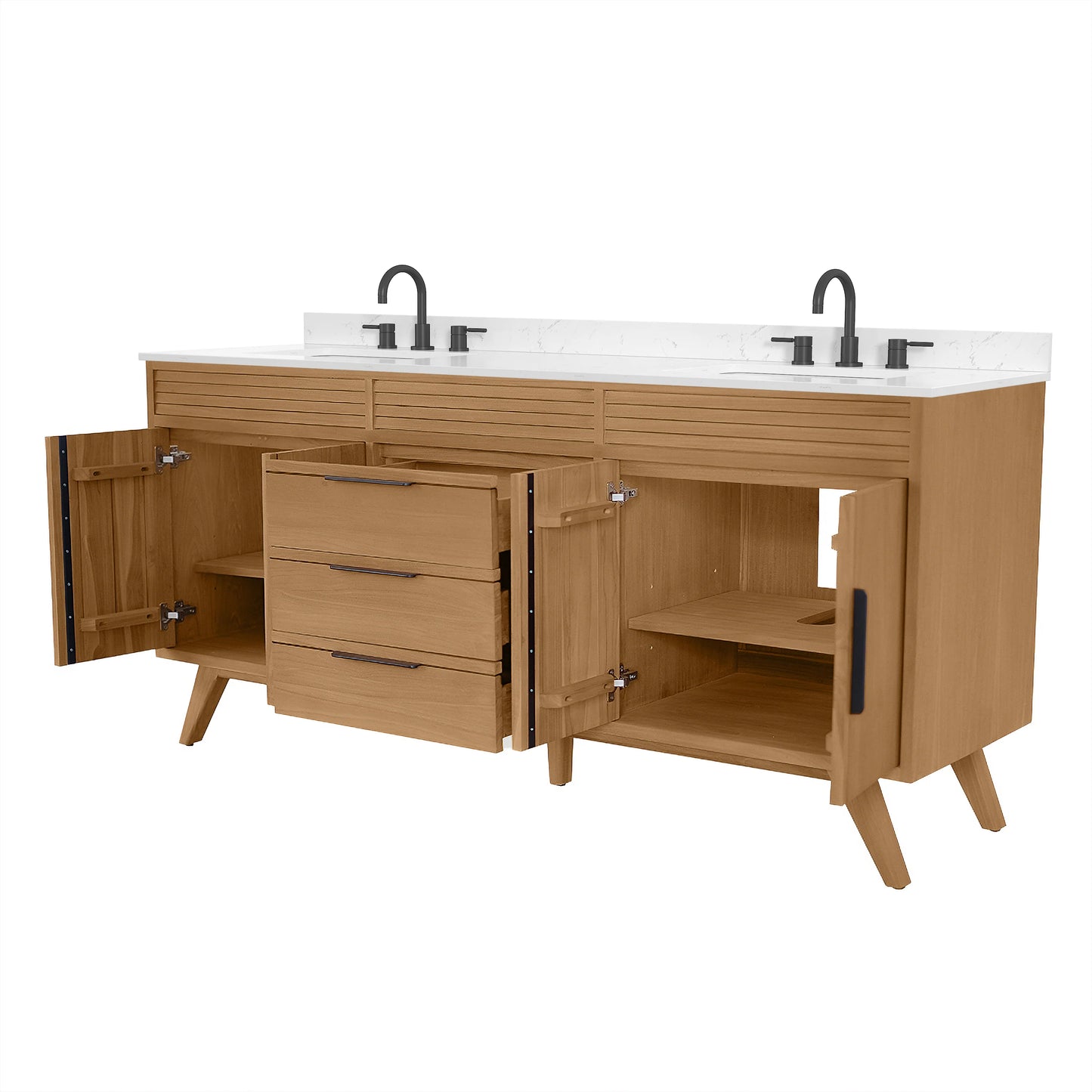 Taylor 72" Freestanding Bathroom Vanity with Stone Top and Vitreous China Undermount Sinks