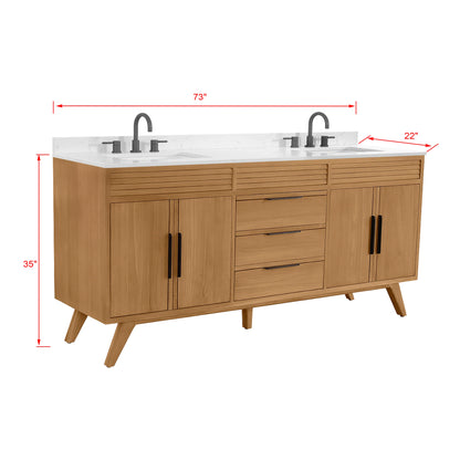 Taylor 72" Freestanding Bathroom Vanity with Stone Top and Vitreous China Undermount Sinks