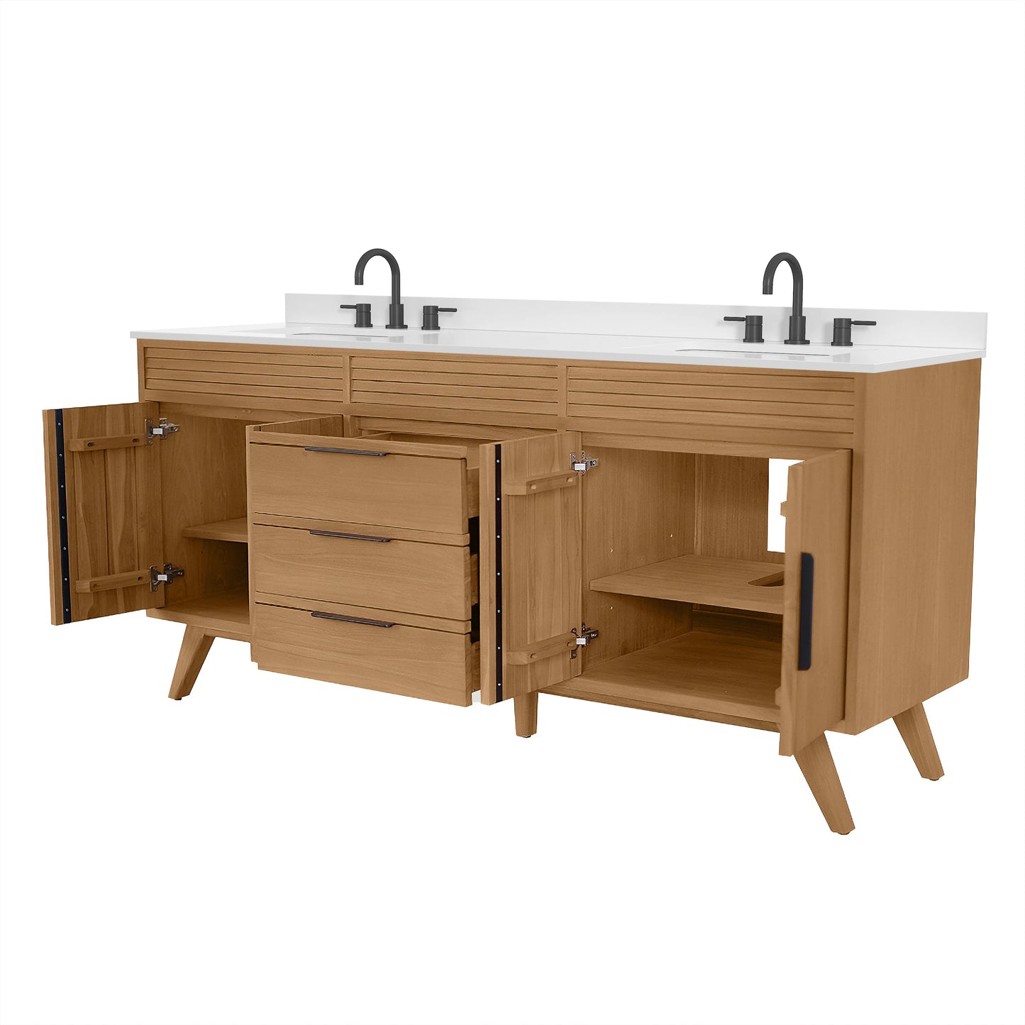 Taylor 72" Freestanding Bathroom Vanity with Stone Top and Vitreous China Undermount Sinks