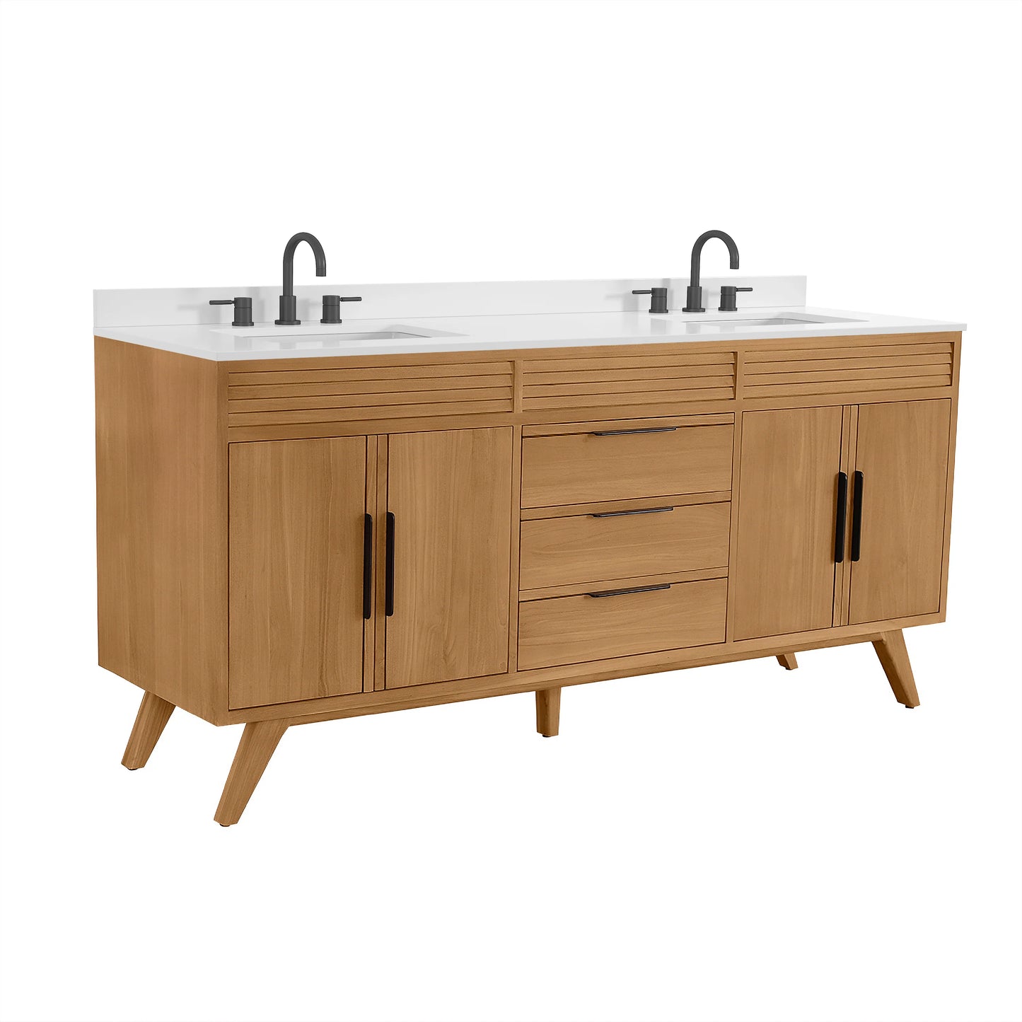 Taylor 72" Freestanding Bathroom Vanity with Stone Top and Vitreous China Undermount Sinks