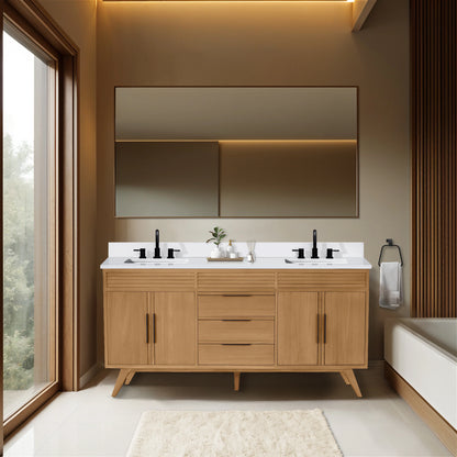 Taylor 72" Freestanding Bathroom Vanity with Stone Top and Vitreous China Undermount Sinks