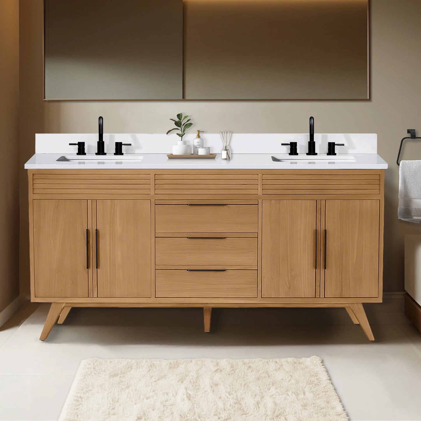 Taylor 72" Freestanding Bathroom Vanity with Stone Top and Vitreous China Undermount Sinks