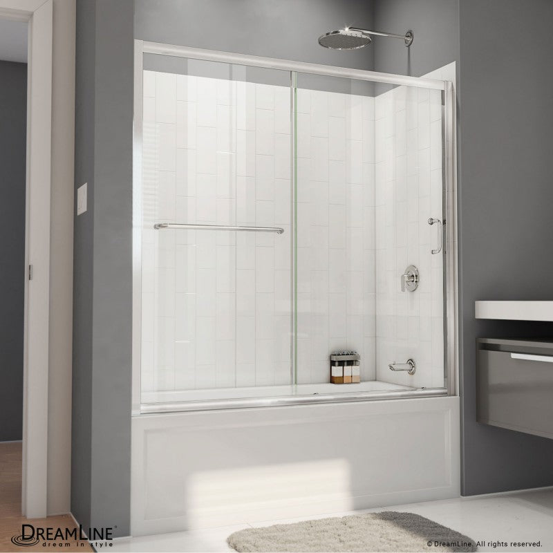 Infinity-Z Semi-Frameless Single Sliding Tub Door Kit with Subway Style Wall