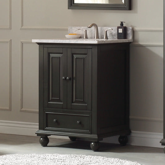 Thompson 24" Freestanding Bathroom Vanity with Carrara White Natural Marble Top and Vitreous China Undermount Sink