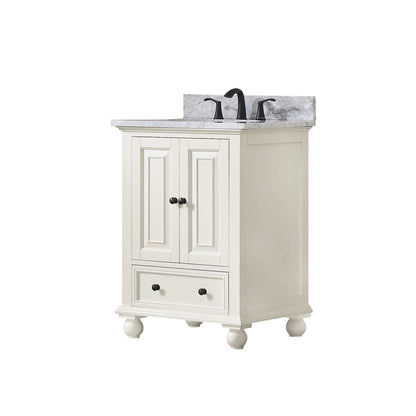 Thompson 24" Freestanding Bathroom Vanity with Carrara White Natural Marble Top and Vitreous China Undermount Sink