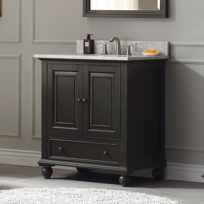 Thompson 30" Freestanding Bathroom Vanity with Carrara White Natural Marble Top and Vitreous China Undermount Sink