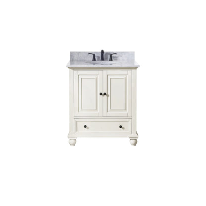 Thompson 30" Freestanding Bathroom Vanity with Carrara White Natural Marble Top and Vitreous China Undermount Sink