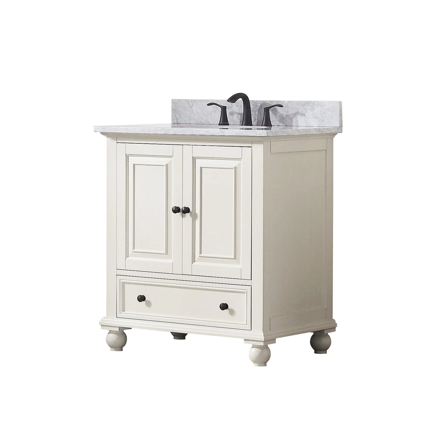 Thompson 30" Freestanding Bathroom Vanity with Carrara White Natural Marble Top and Vitreous China Undermount Sink