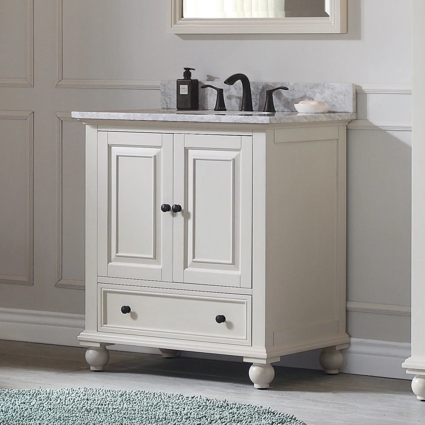 Thompson 30" Freestanding Bathroom Vanity with Carrara White Natural Marble Top and Vitreous China Undermount Sink