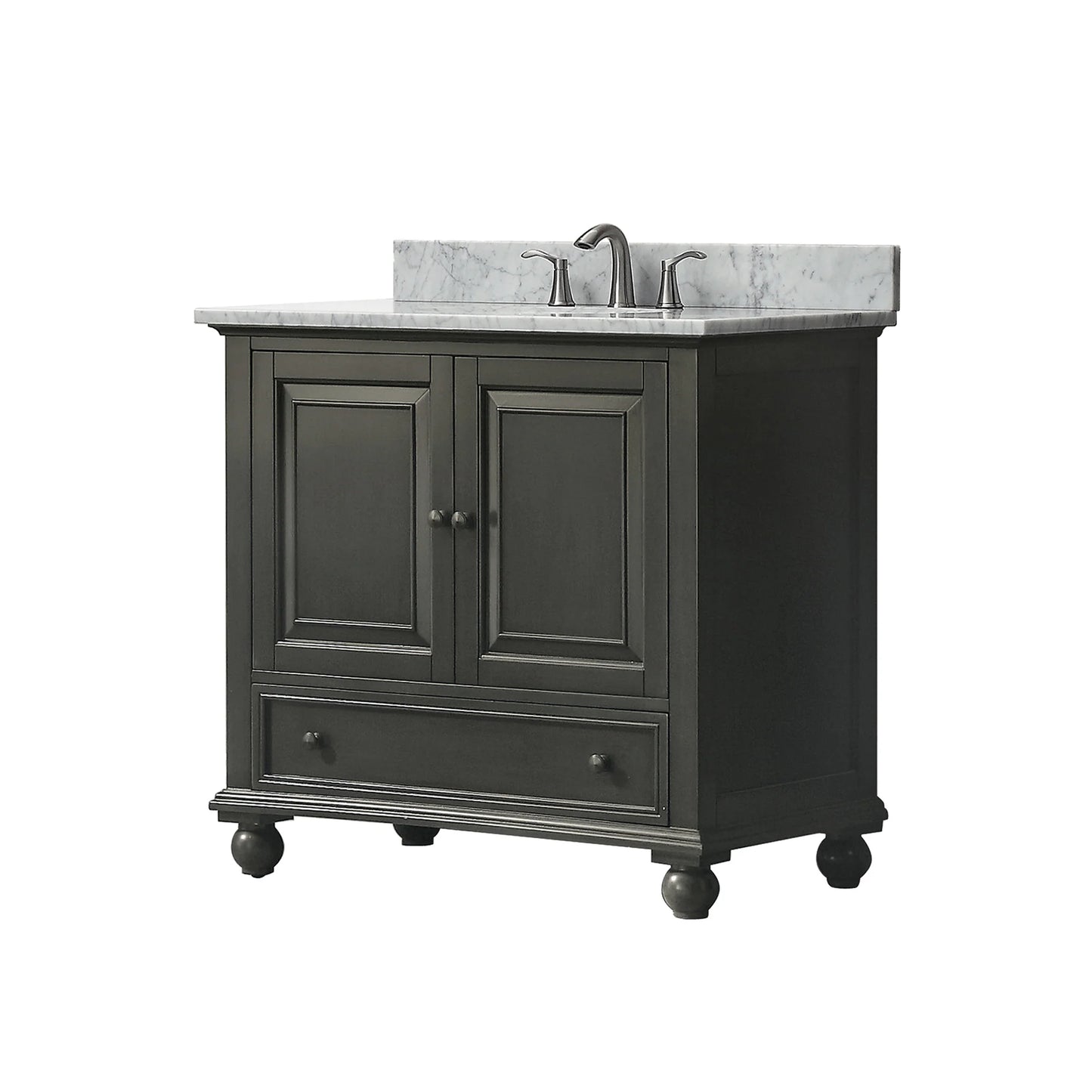 Thompson 36" Freestanding Bathroom Vanity with Carrara White Natural Marble Top and Vitreous China Undermount Sink