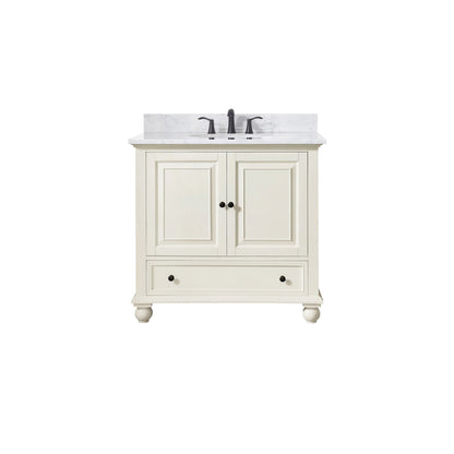 Thompson 36" Freestanding Bathroom Vanity with Carrara White Natural Marble Top and Vitreous China Undermount Sink