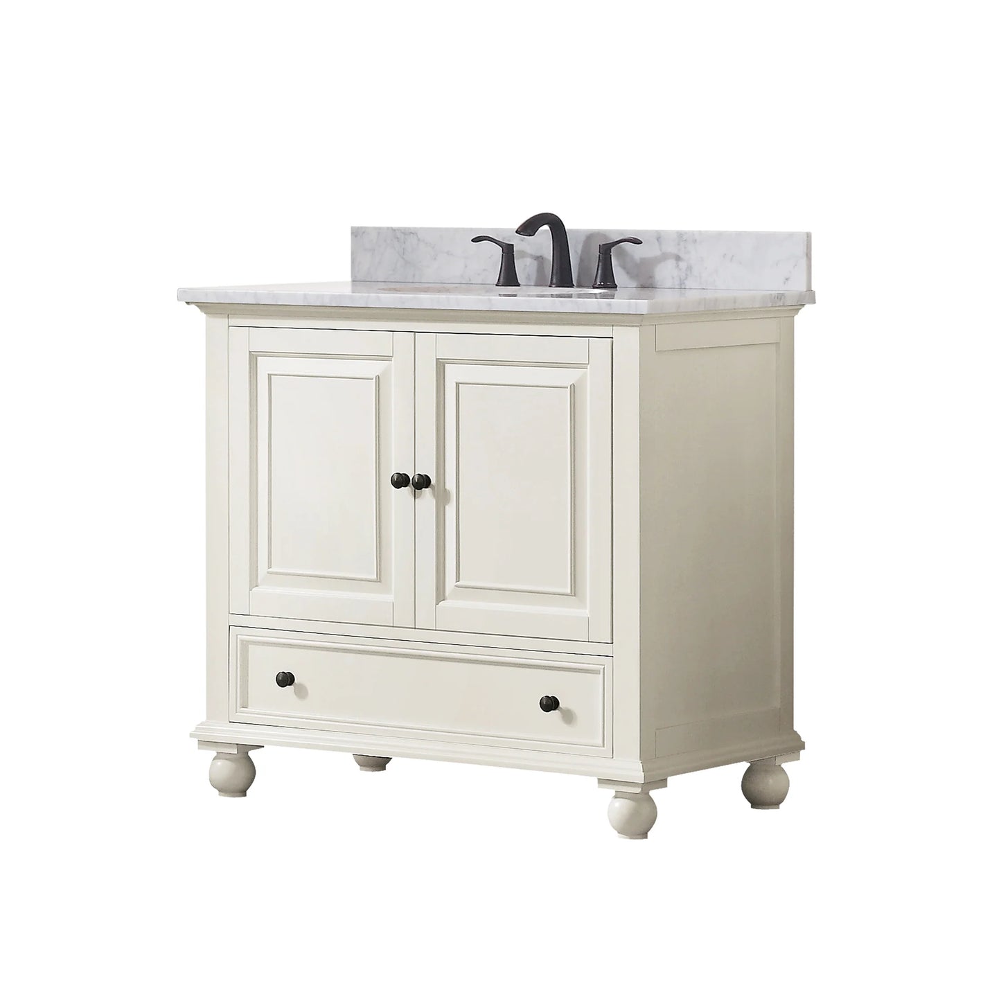 Thompson 36" Freestanding Bathroom Vanity with Carrara White Natural Marble Top and Vitreous China Undermount Sink