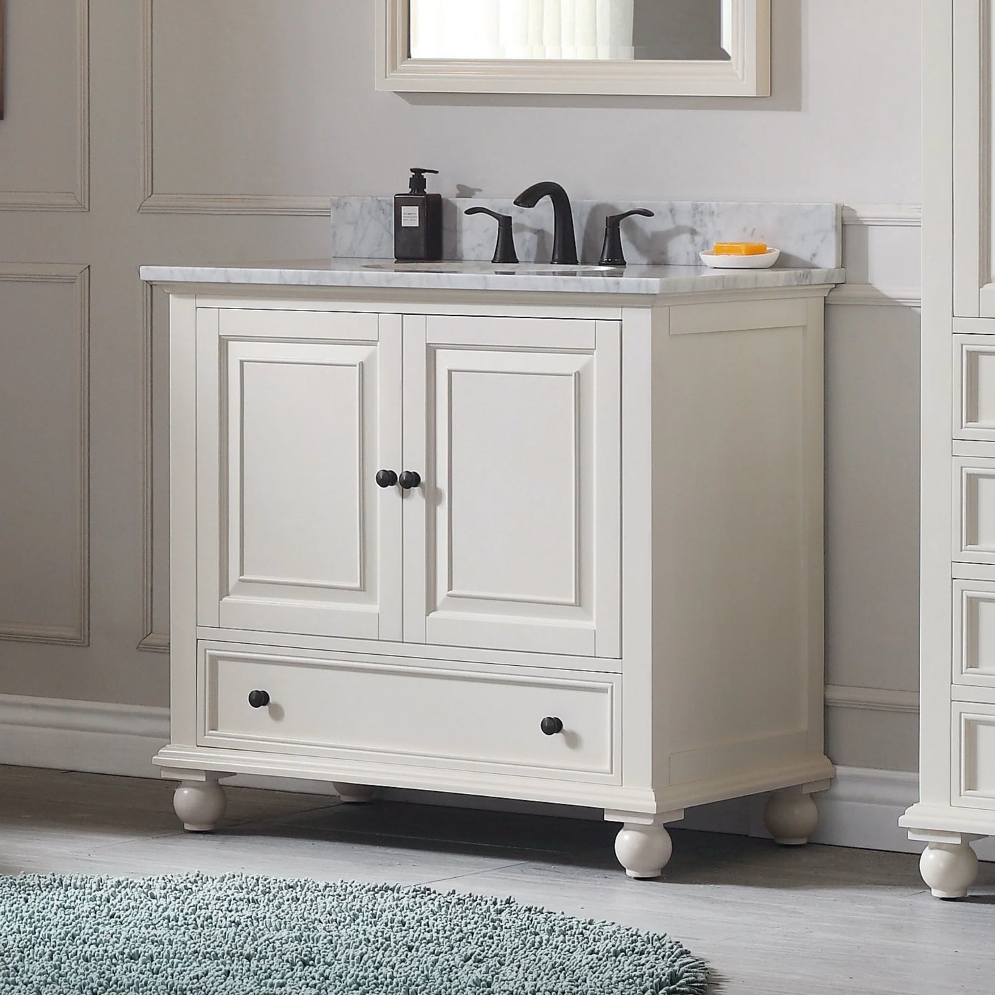 Thompson 36" Freestanding Bathroom Vanity with Carrara White Natural Marble Top and Vitreous China Undermount Sink