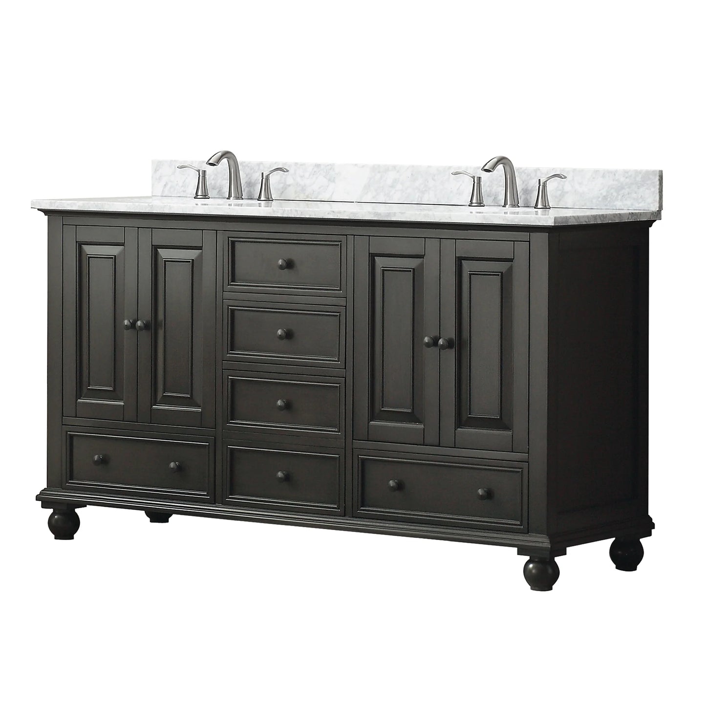 Thompson 60" Freestanding Bathroom Vanity with Carrara White Natural Marble Top and Vitreous China Undermount Sinks