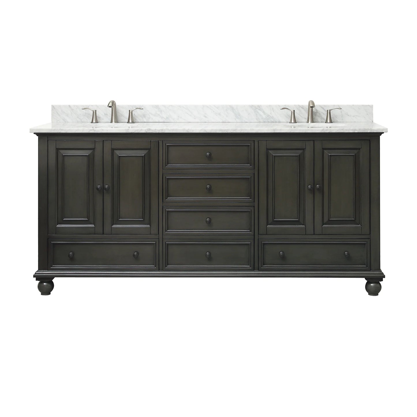 Thompson 72" Freestanding Bathroom Vanity with Carrara White Natural Marble Top and Vitreous China Undermount Sinks