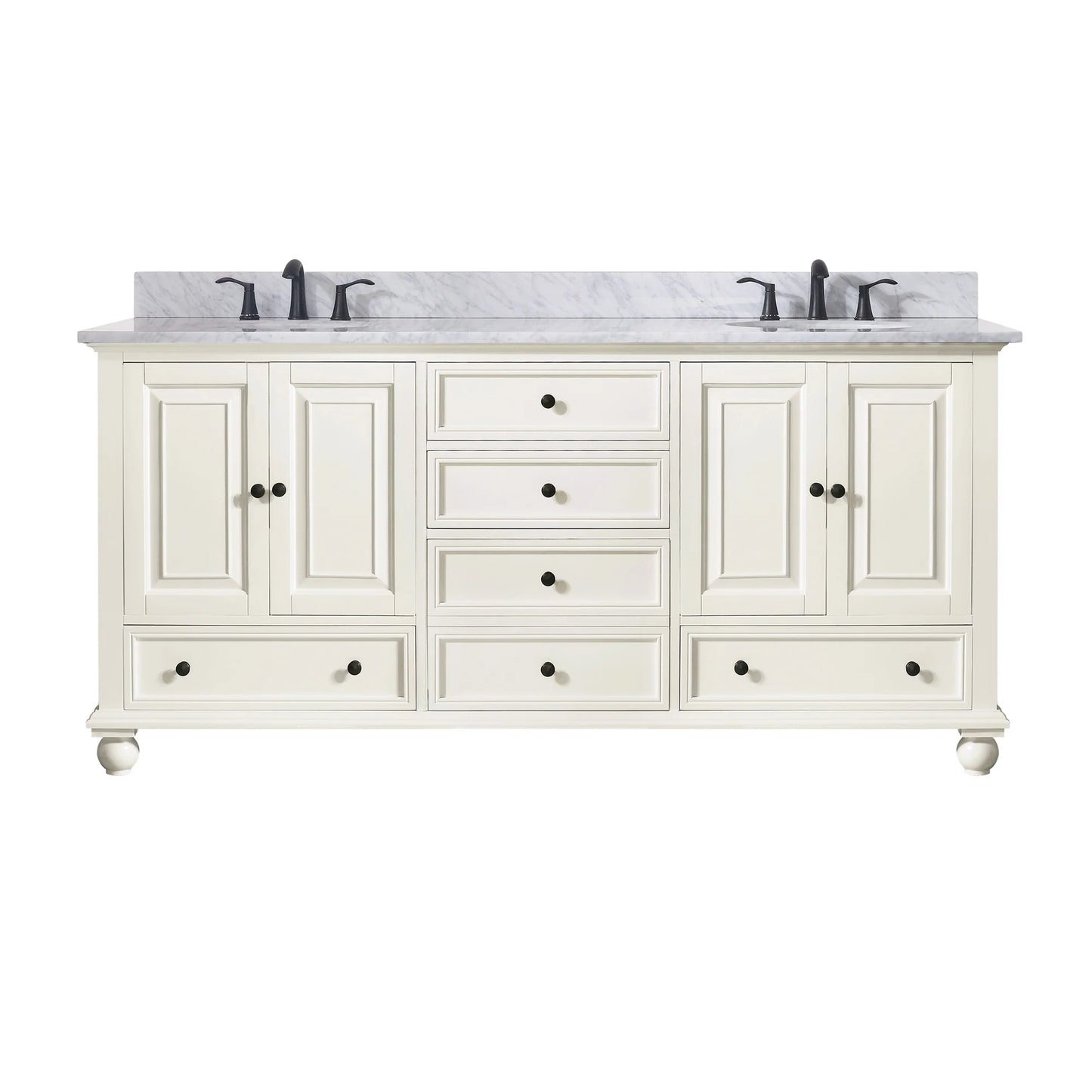 Thompson 72" Freestanding Bathroom Vanity with Carrara White Natural Marble Top and Vitreous China Undermount Sinks