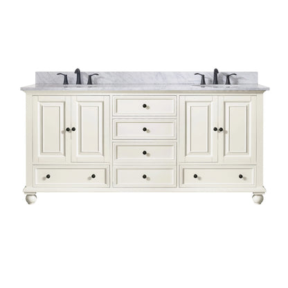 Thompson 72" Freestanding Bathroom Vanity with Carrara White Natural Marble Top and Vitreous China Undermount Sinks