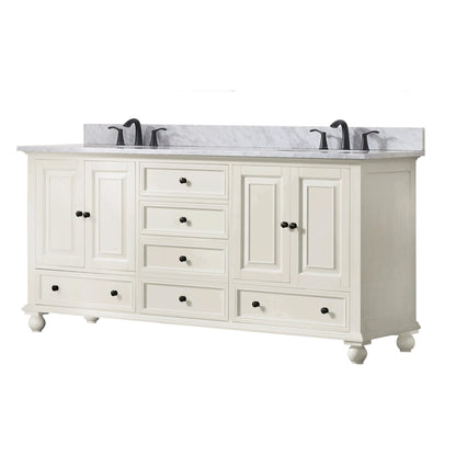 Thompson 72" Freestanding Bathroom Vanity with Carrara White Natural Marble Top and Vitreous China Undermount Sinks