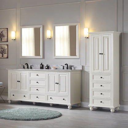 Thompson 72" Freestanding Bathroom Vanity with Carrara White Natural Marble Top and Vitreous China Undermount Sinks