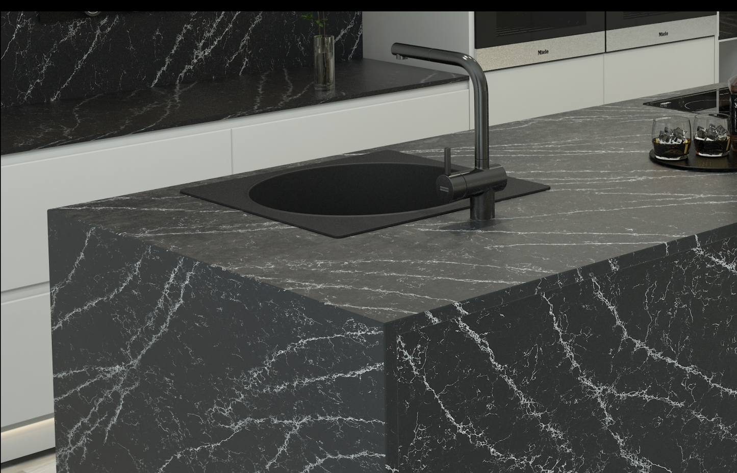 Thunder Black Quartz Slab