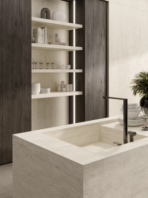 Atlas Plan PorcelainTop™ Travertine White Porcelain Slab