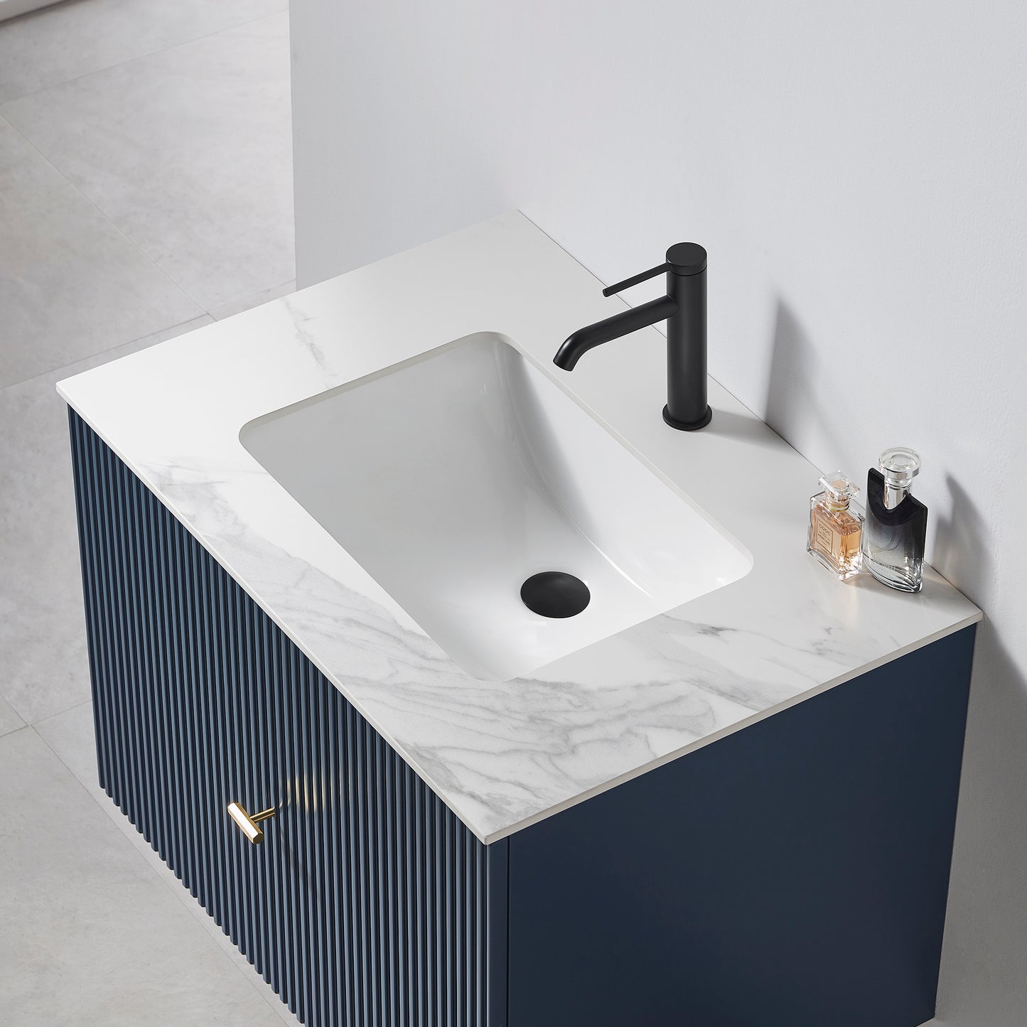 Barcelona 30" Wall Mounted Bathroom Vanity with White Sintered Stone Top and Ceramic Undermount Sink